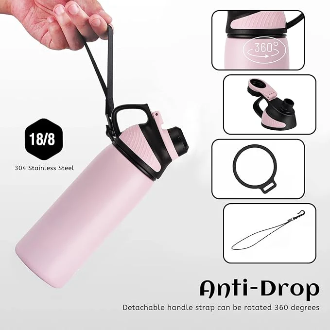 Asli Global 800ml Stainless Steel Metal Canteen for Travel Water Bottle | Pink - Image 3