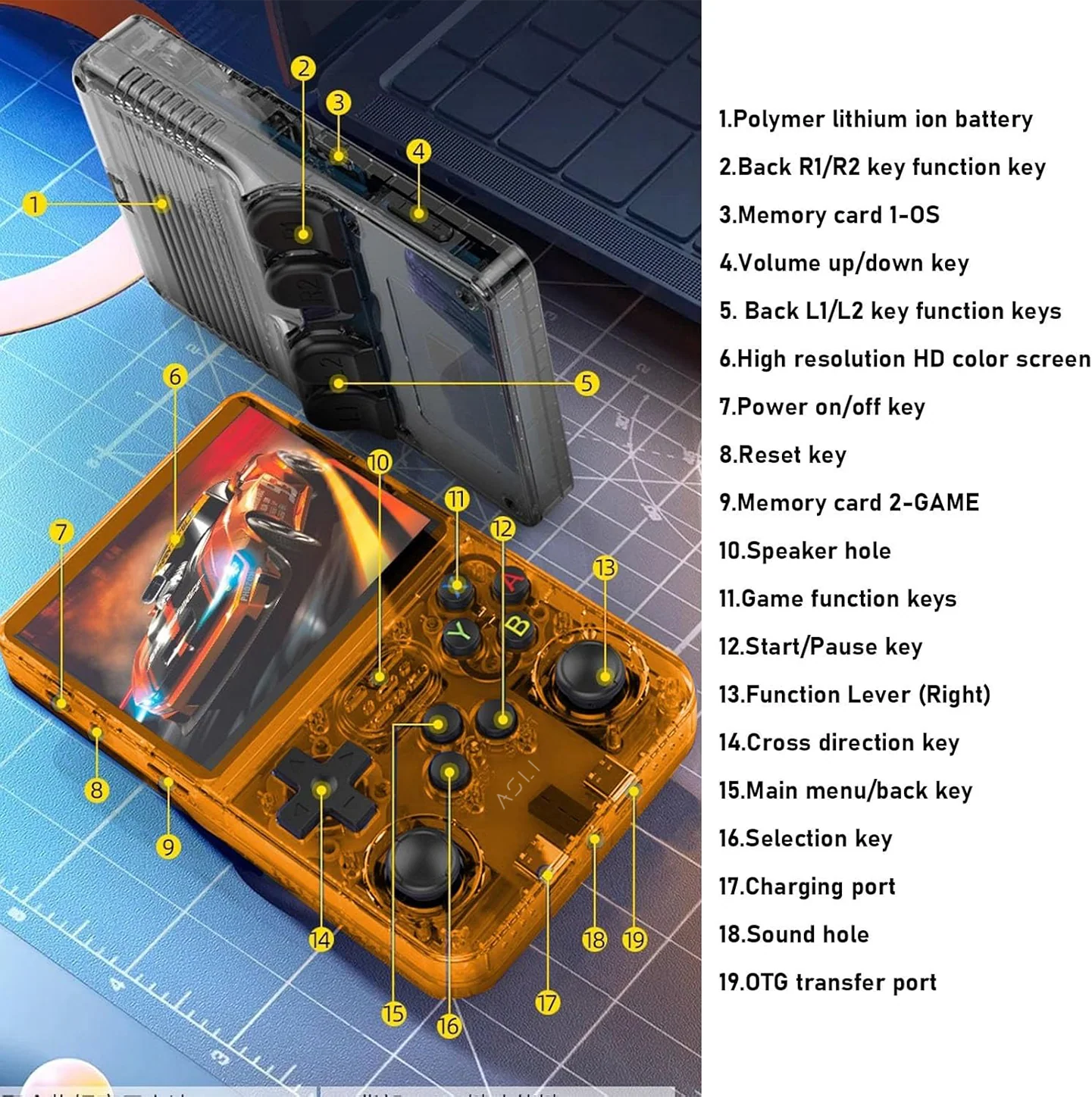 Asli Global Xretro Engine 3.5 Xretro Handheld Game Console With Linux System 128GB | Orange - Image 8