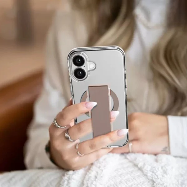 Asli Global iPhone 16 Plus Leather Grip Case |Clear/Brown - Image 2