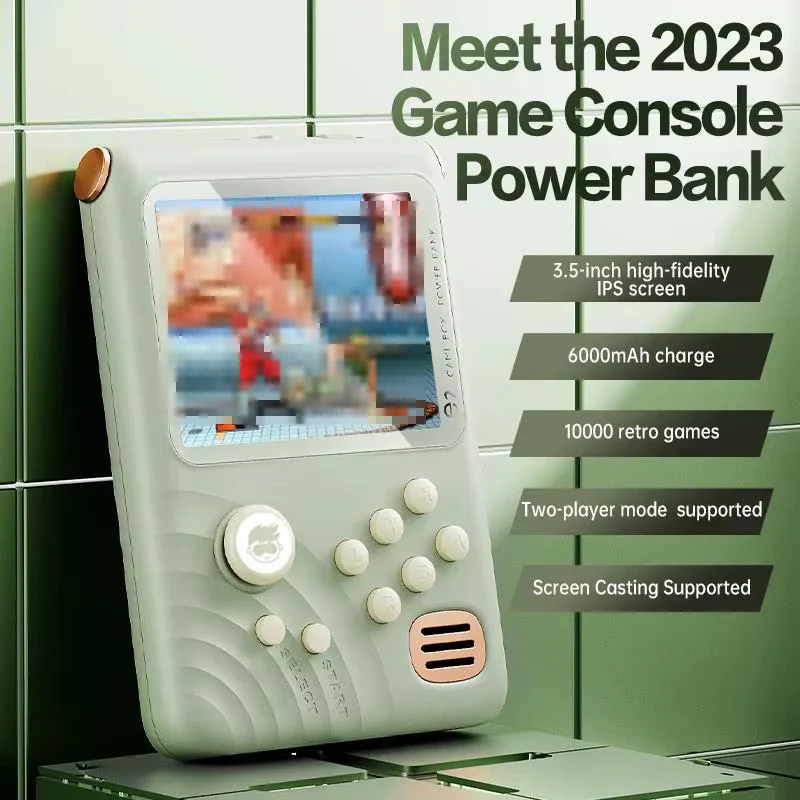 Retro Game Console - 3.5-inch IPS Screen, 6000mAh, 10000 Games | Light Green - Image 11
