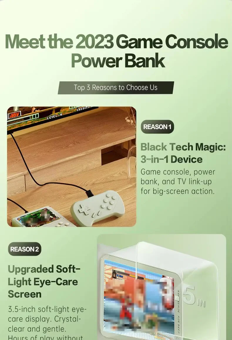 Retro Game Console - 3.5-inch IPS Screen, 6000mAh, 10000 Games | Light Green - Image 22