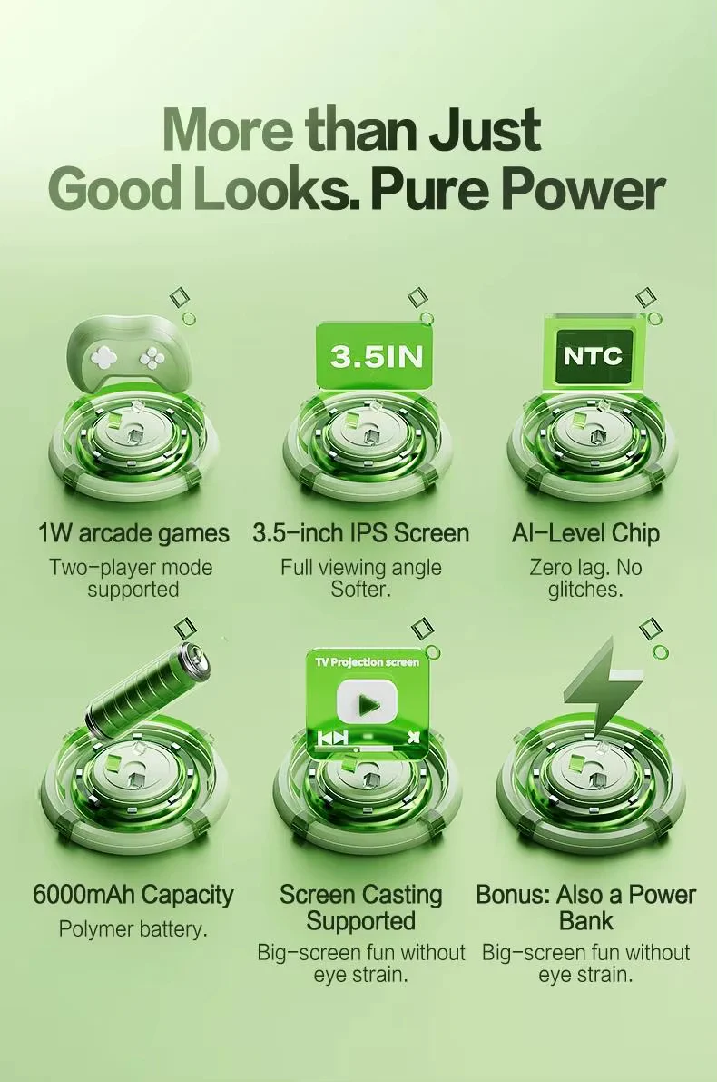 Retro Game Console - 3.5-inch IPS Screen, 6000mAh, 10000 Games | Light Green - Image 23