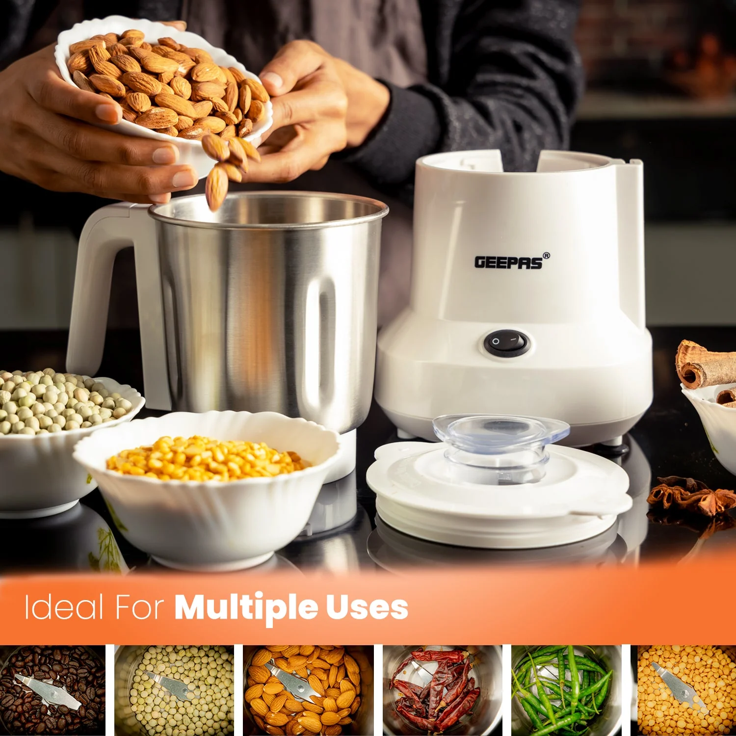 Geepas Food Processor | 450W | Overheat Protection | Stainless Steel Bowl & Cutting Blade| Pulse Control | Grinder for Spices, Coffee Beans, Nuts & Dried Fruits - Image 5