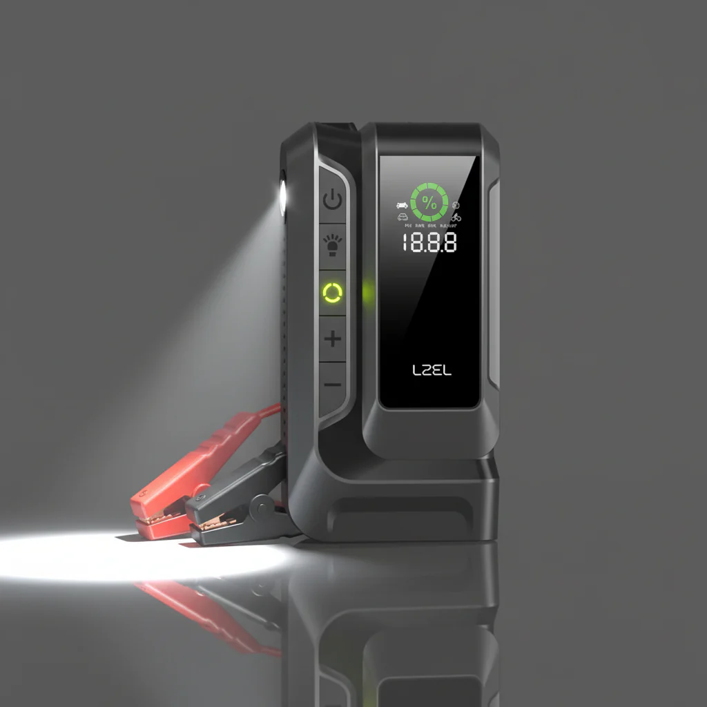 LZEL EnergizeIgnite Air 12000mAh 12V Car Jump Starter with LED Flashlight & Tire Inflator | Gray/Black - Image 7