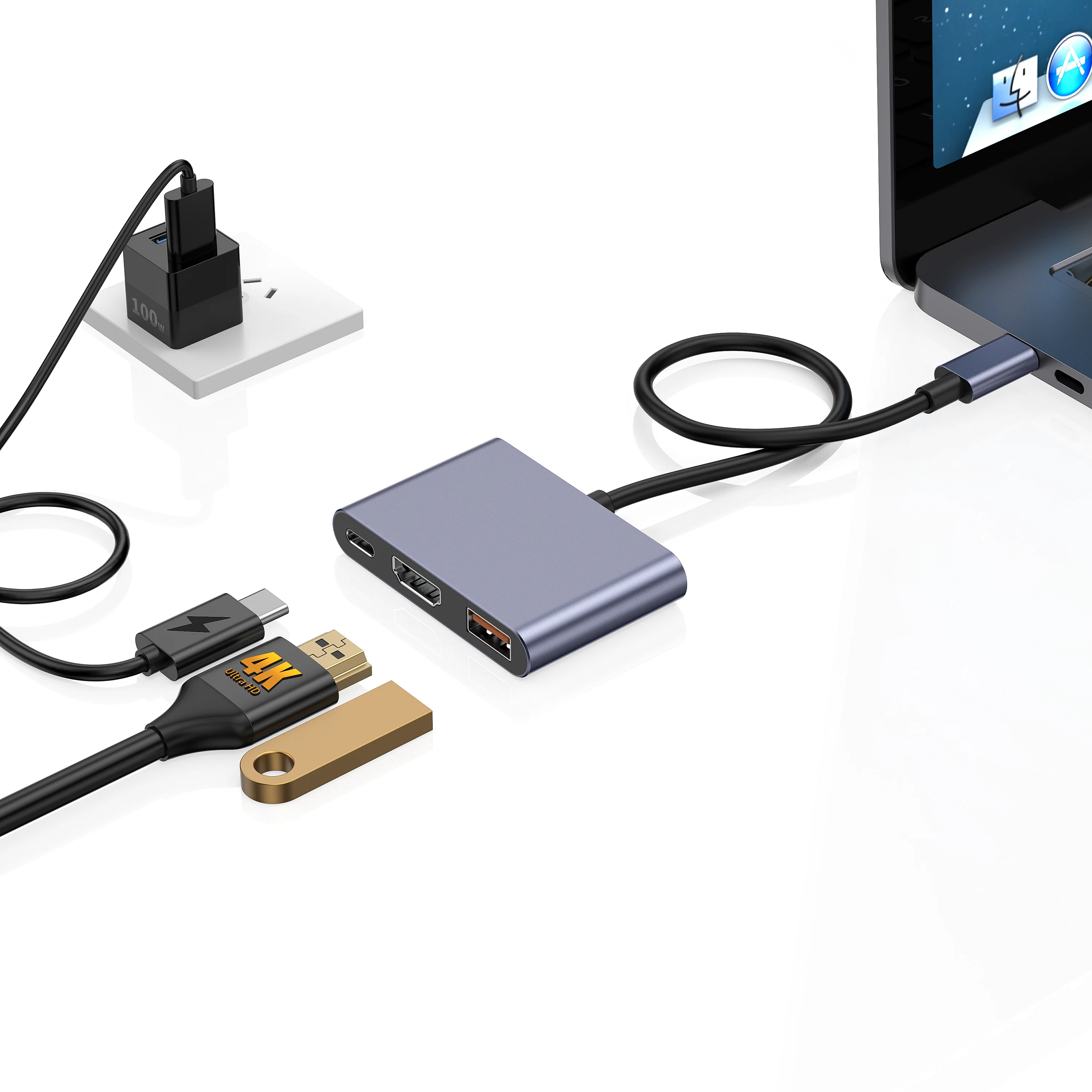 LZEL Hubtrio Nexus 3 In 1 USB-C Hub 100w 4k 10Gbps | Black - Image 4