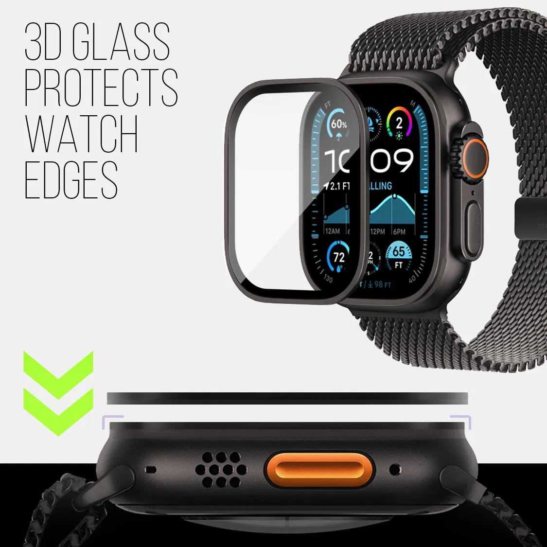 LZEL Zentrix Shield Titanium Edge Screen Protector For 49mm Watch | Black - Image 2