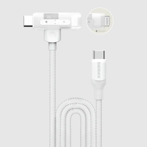 Momax 1-Link Flow Duo 2-in-1 USB-C to Lightning Braided Cable 1.5m | White - Image 3